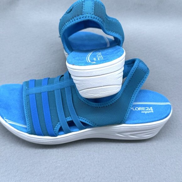 Womens Easy Spirit Sandals Blue Stretchy Sling Back Wedge Misty Day Sz 8.5 Wide - Picture 6 of 9